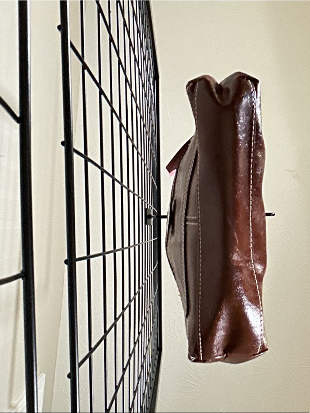 Nine West Brown Leather Top Handle Handbag Classic Structured + Scarf Accent - Picture 6 of 7
